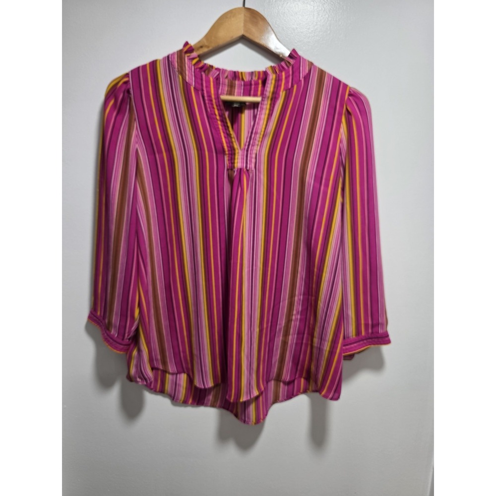 Worthington Women's Top Stripe Blouse V Neck 3/4 Sleeve Size PM